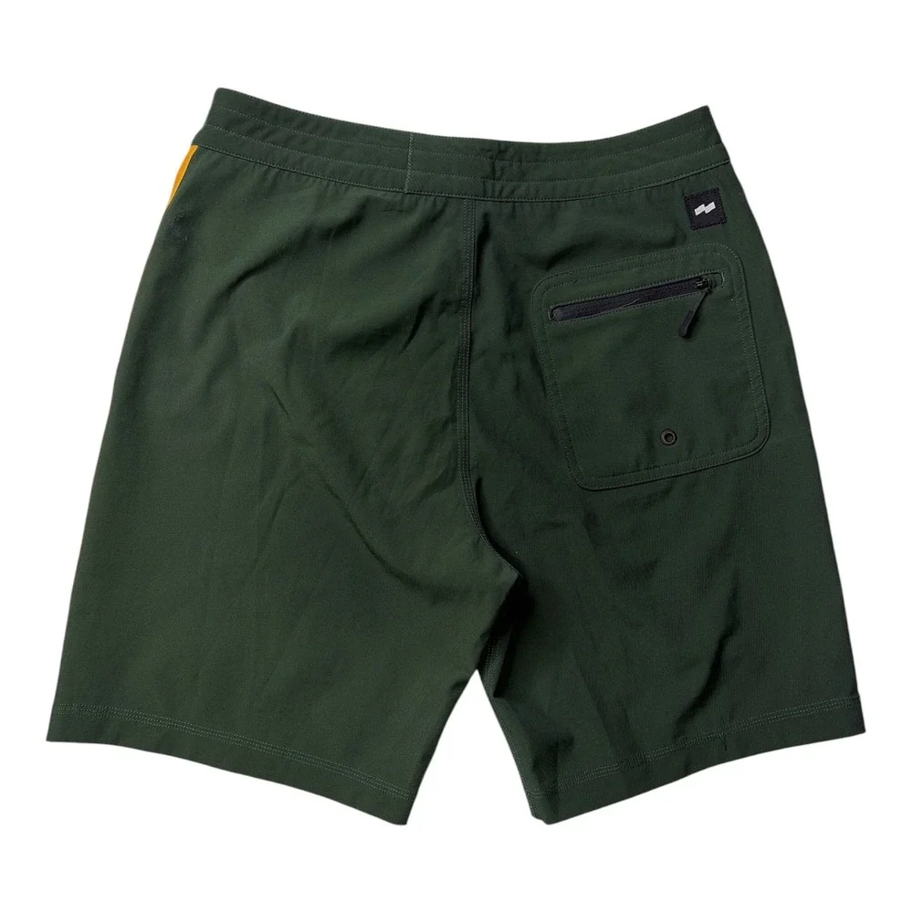 Banks Journal Mens Forest Green Yellow Stripe Board Shorts Swim Trunks Size 28